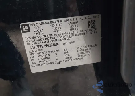 2015 Cadillac Srx Luxury Collection from USA, damaged, VIN 3GYFNBE35FS631090